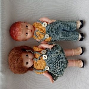 Collectible Vintage Set of 2 Girl & Boy  Doll Knickerbocker Plastic Rattle Dolls